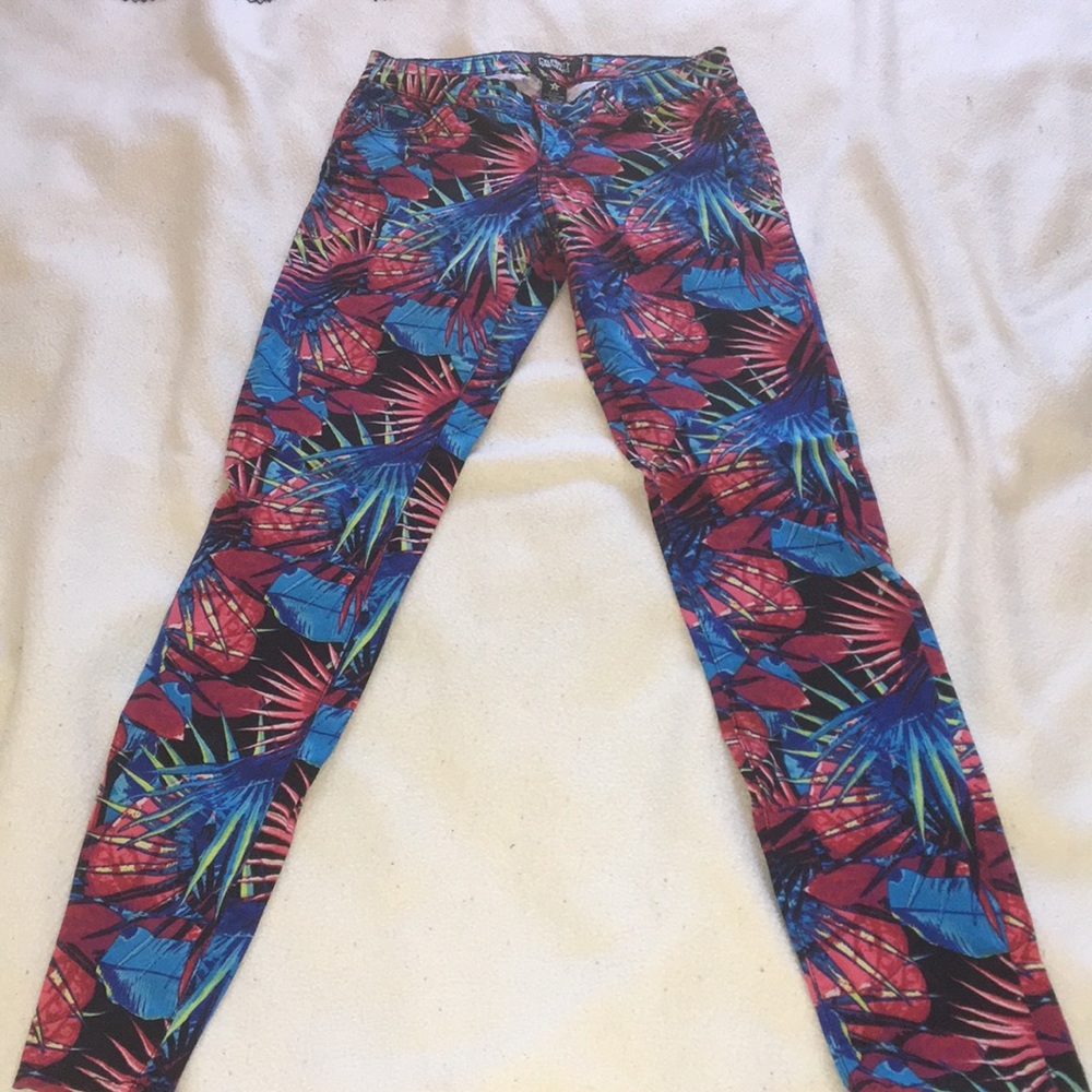 Tropical print jeans